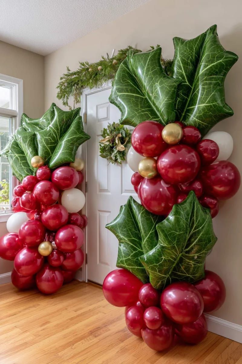16. Balloon holly leaves and berries for walls