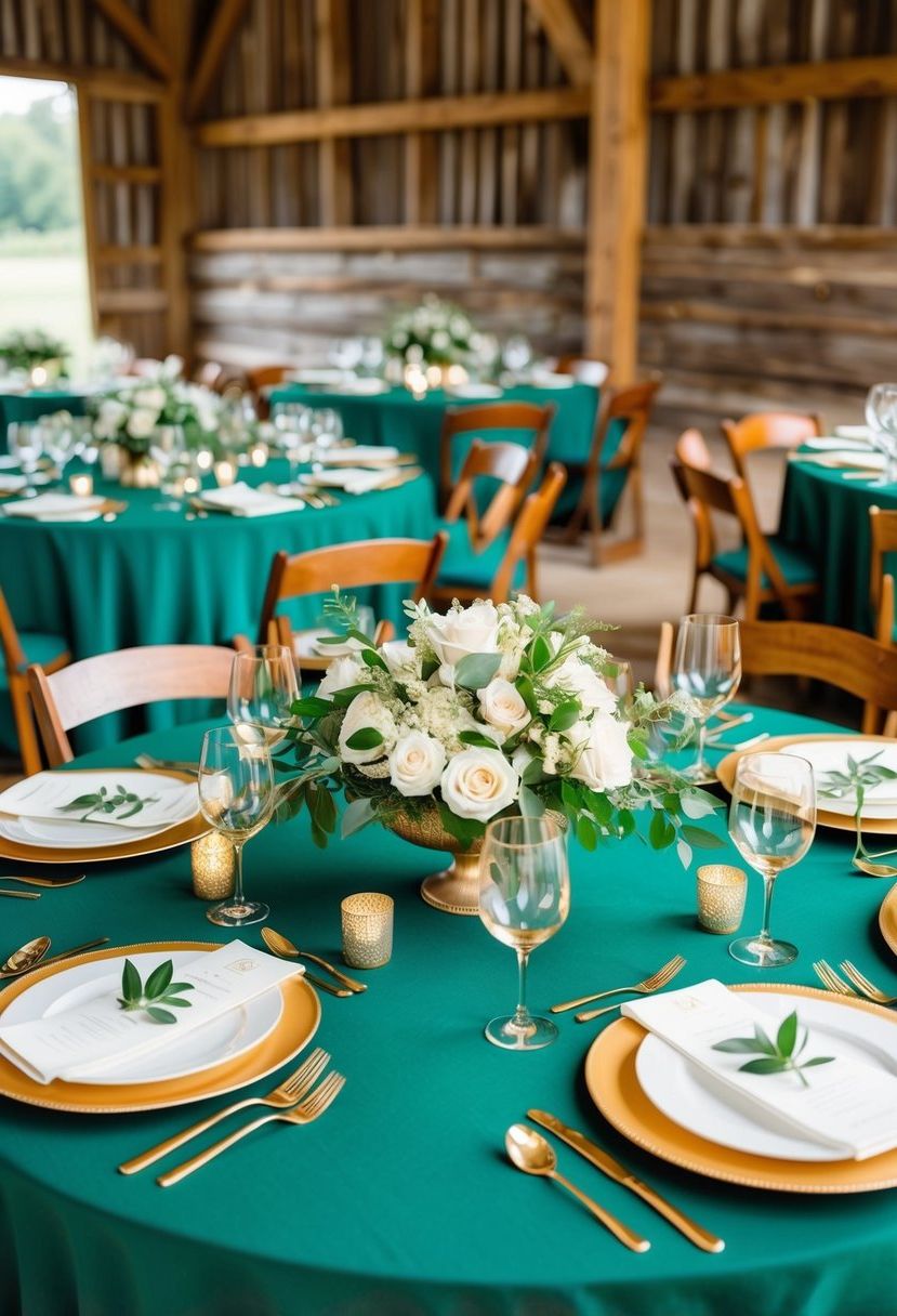 4) Sophisticated Emerald Green Table Accents