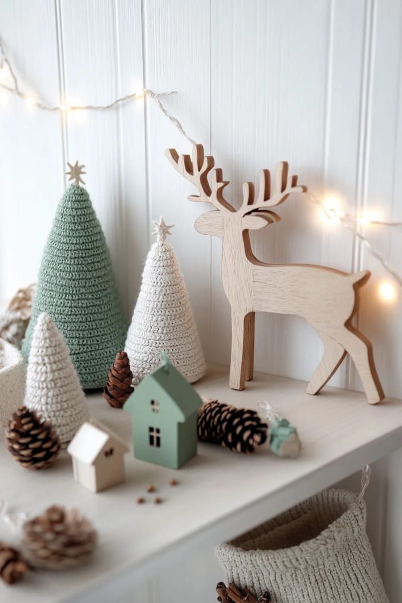 3. Wooden Reindeer and Cone Trees on a Shelf - photo 4