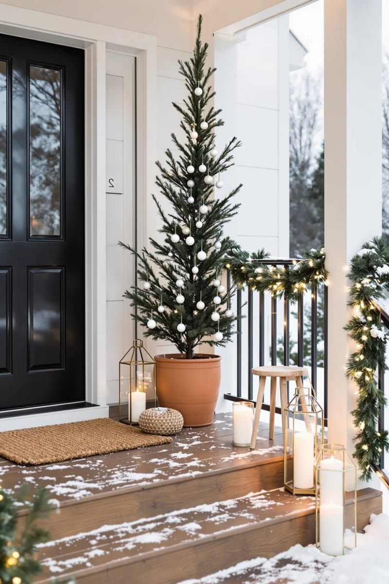 26. White And Gold Ornaments On A Simple Tree