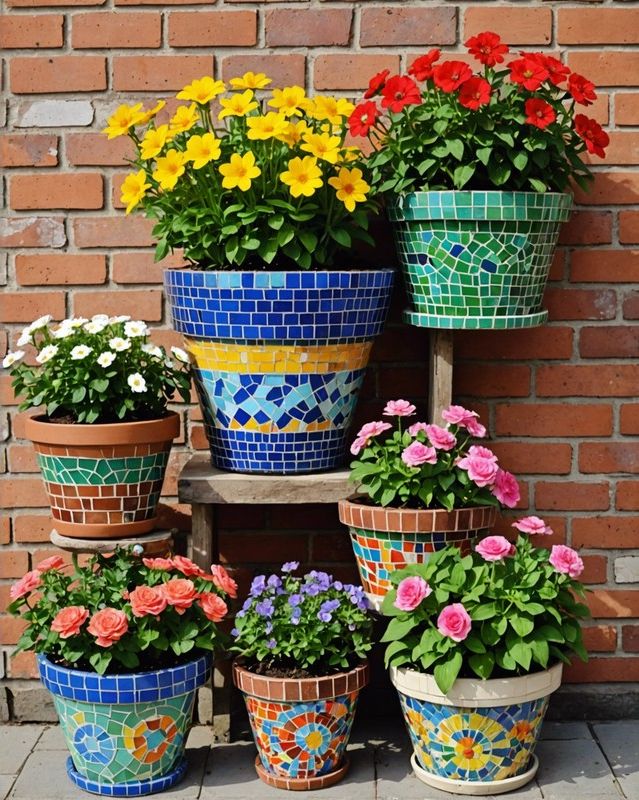 16) Mosaic-Covered Flower Pot Planter