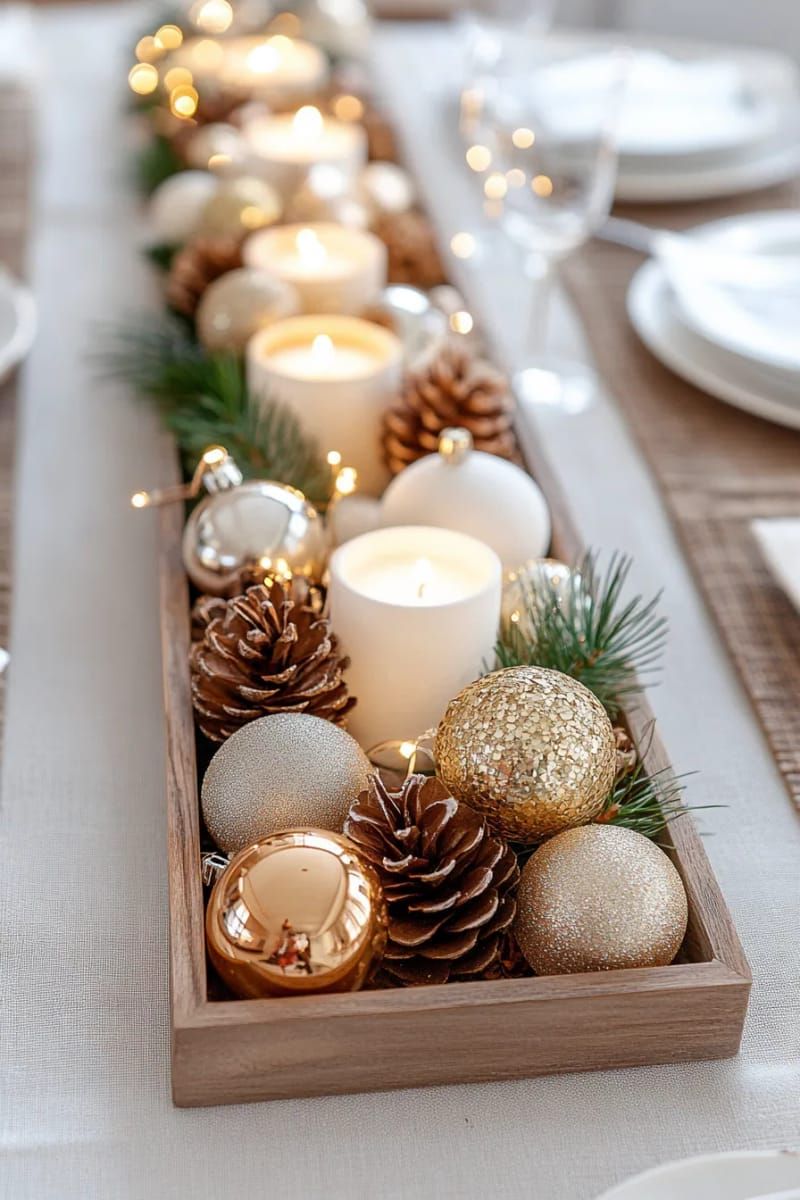 24. Gold and Ivory Baubles With Wood Ornaments