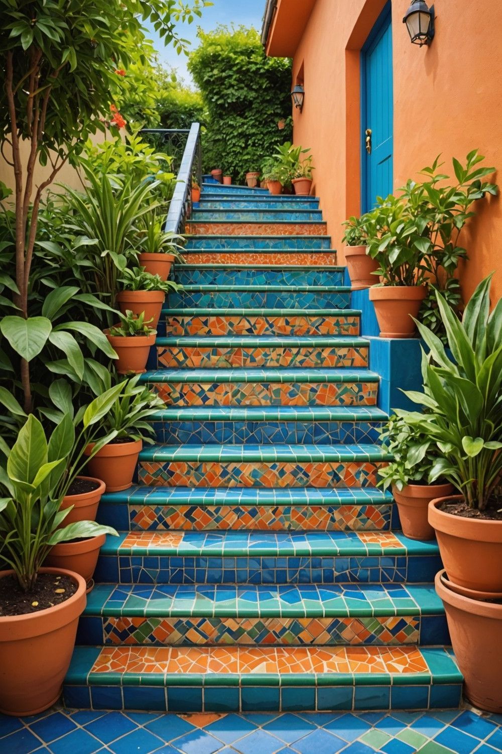Tiled Steps With a Mosaic Pattern