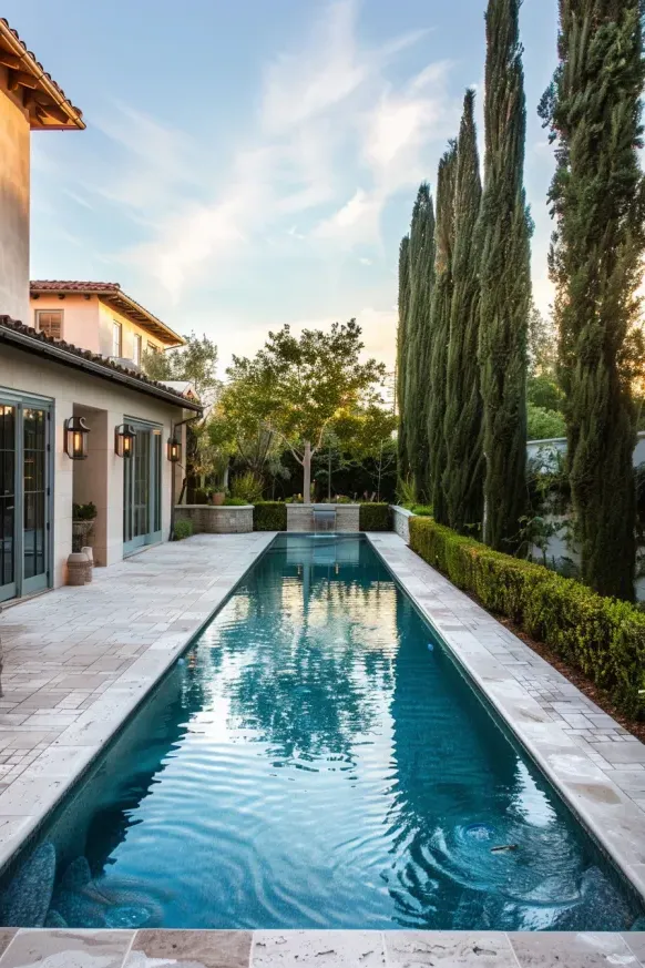 Linear Pool Ideas with Lush Landscaping