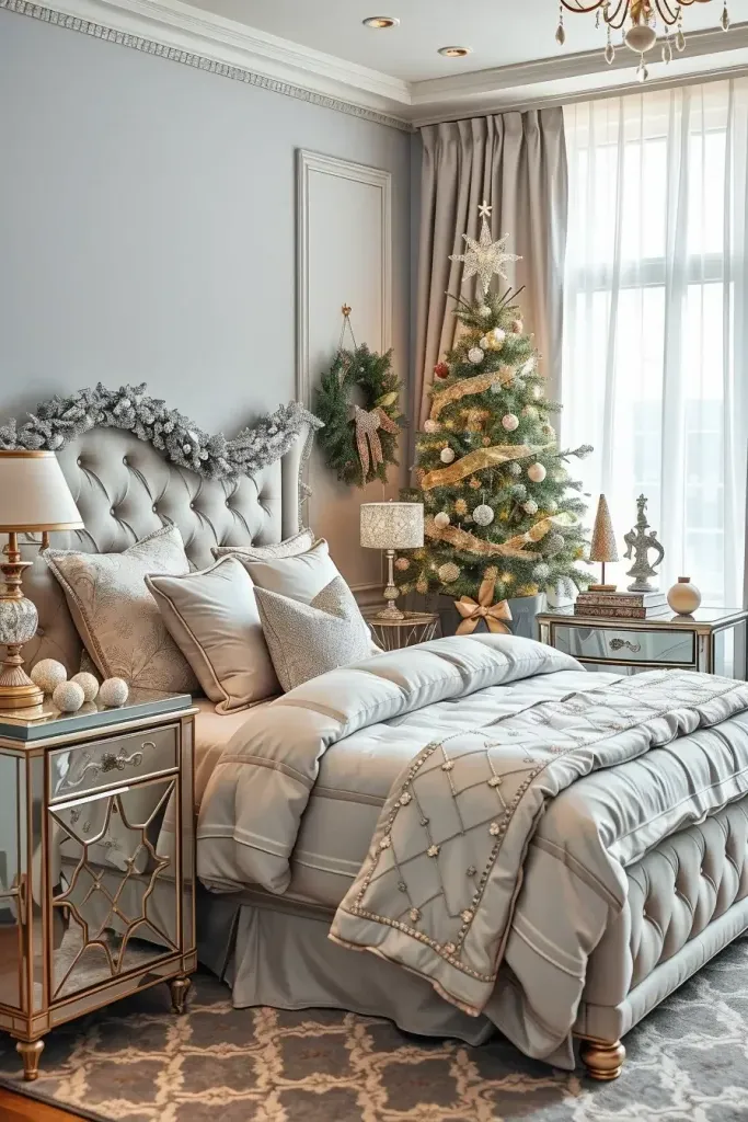 Silver Accents for an Understated Festive Bedroom