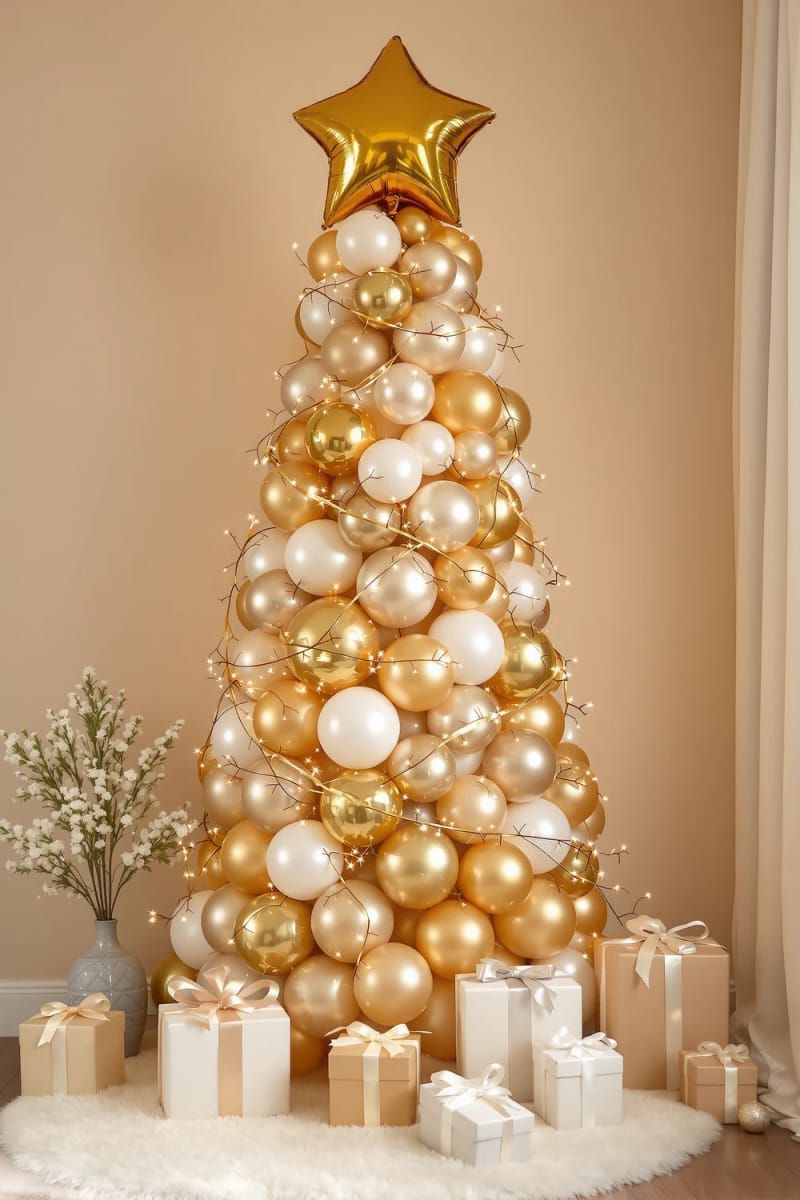 7. Gold and pearl white balloon tree