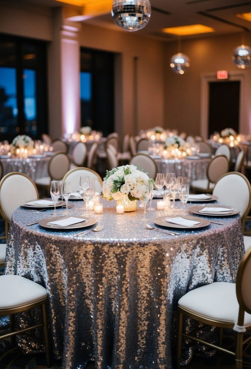 15) Sequin Tablecloths With Disco Ball Style