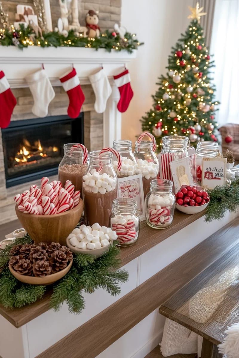 2. Hot Chocolate Bar With Pinecones and Candy Canes