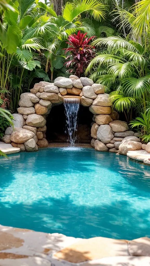 28. Small Pool with Natural Stone Grotto and Waterfall