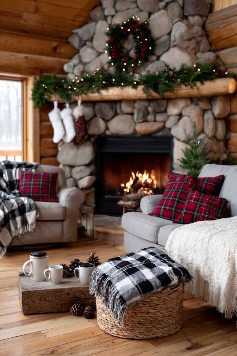 2. Plaid Blankets and Tartan Cushions by the Hearth - photo 2