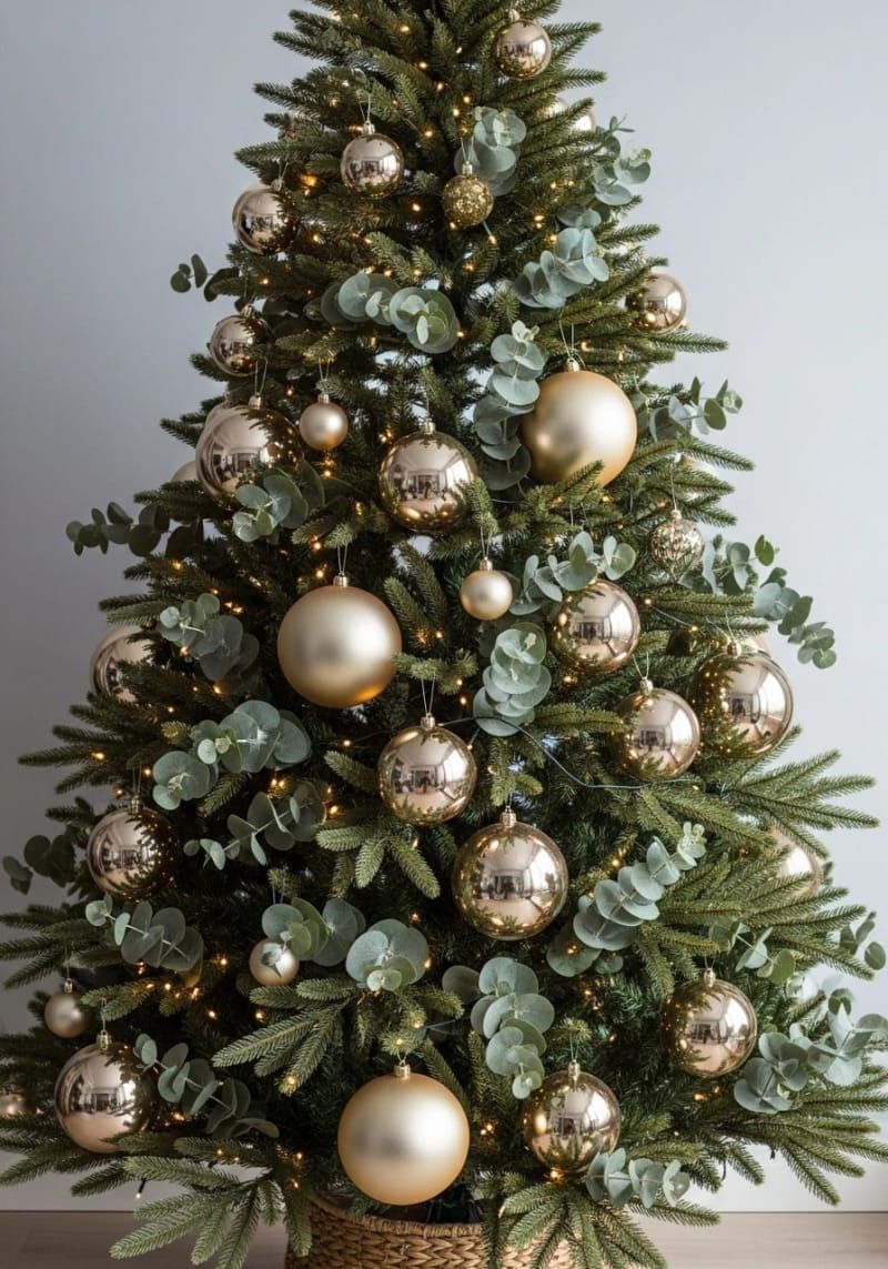 28. Champagne ornaments and eucalyptus for neutral modern decor