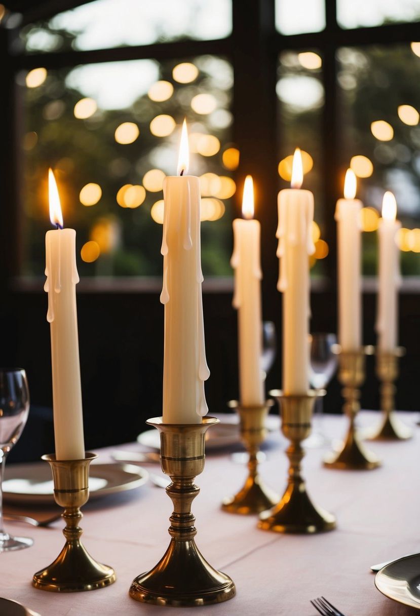 1) Dripping Wax Candles in Brass Stands