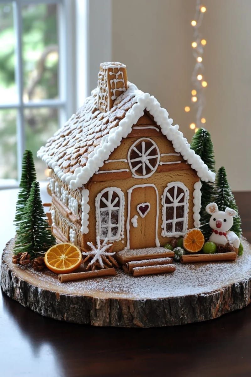 16. Gingerbread Cottage Built on a Wood Slice Base - photo 2