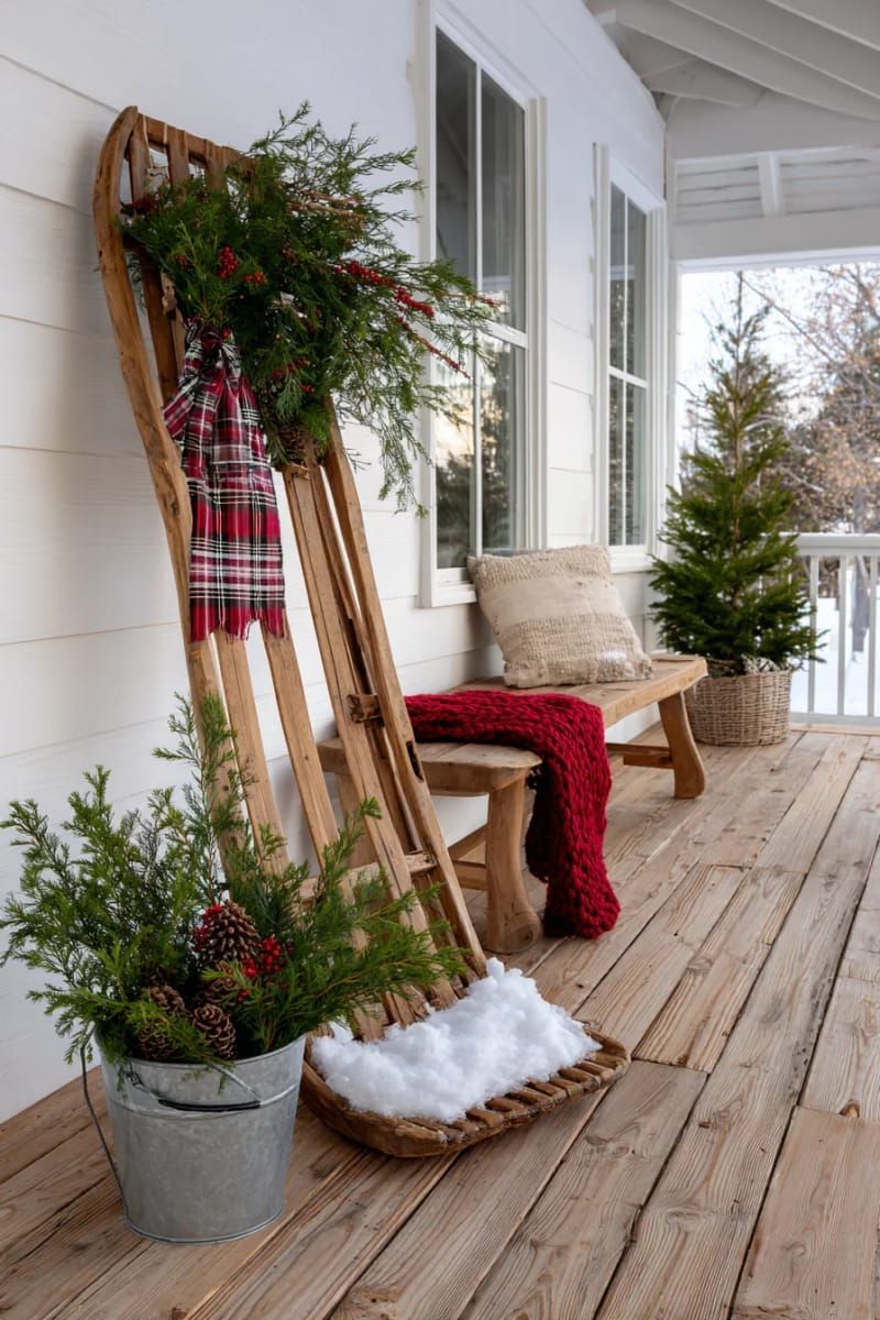 8. Vintage Porch Sled With Greenery - photo 2