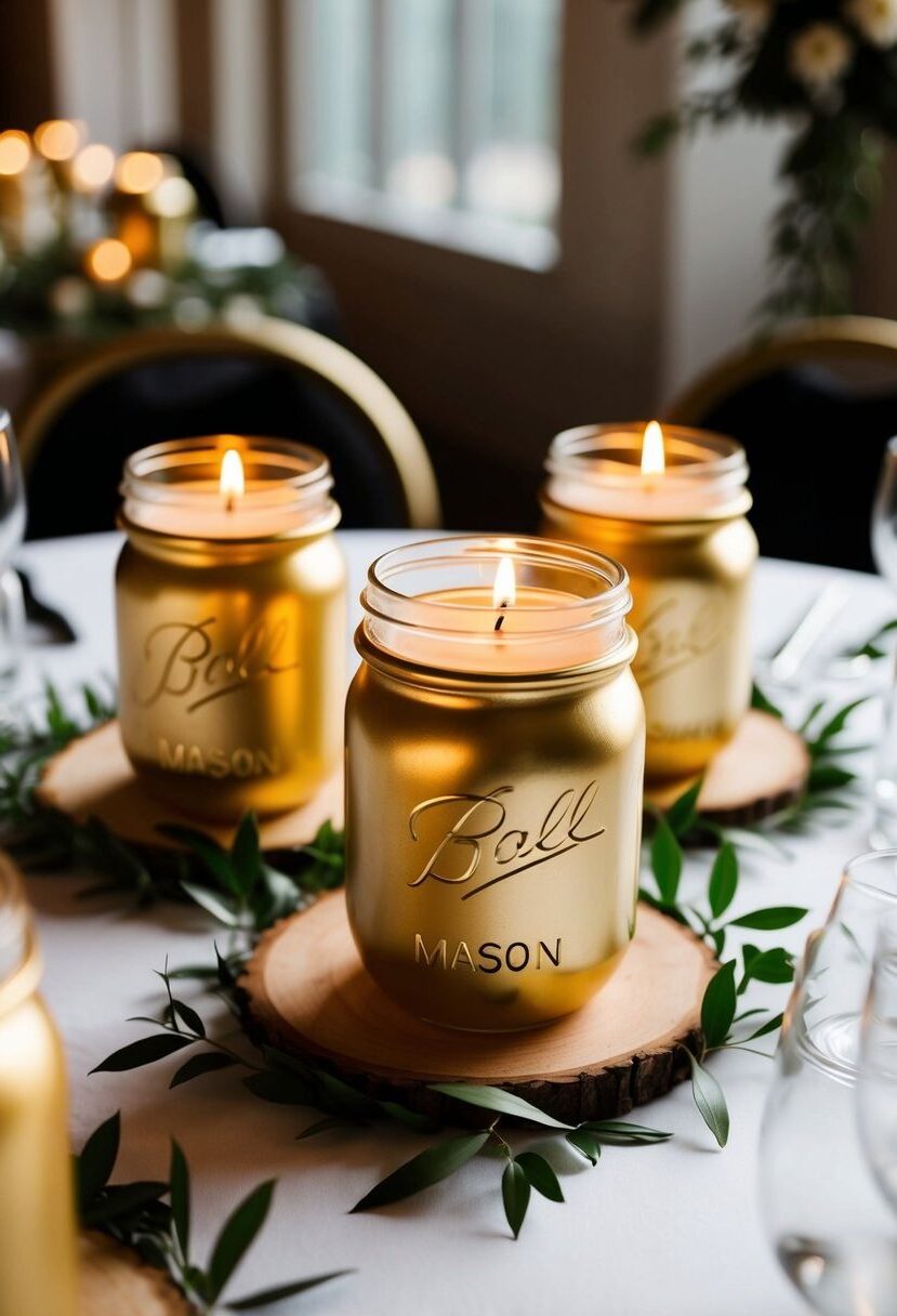 12) Gold mason jar candle holders