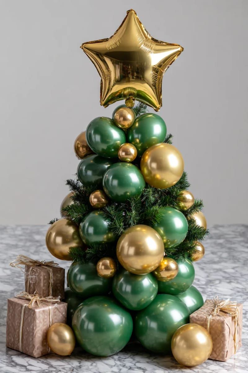 1. Green and gold balloon tree with star topper - photo 2