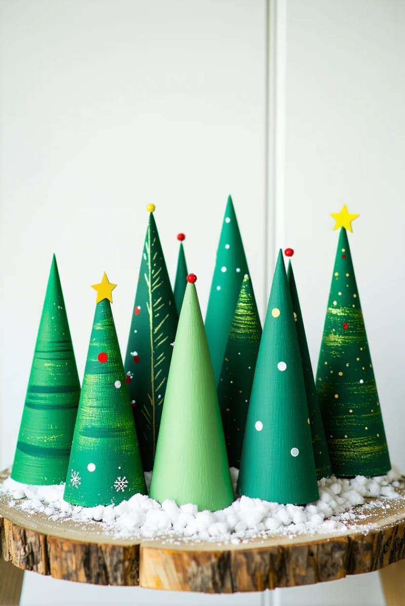 28. Painted Cardboard Cone Tree Forest for a Side Table