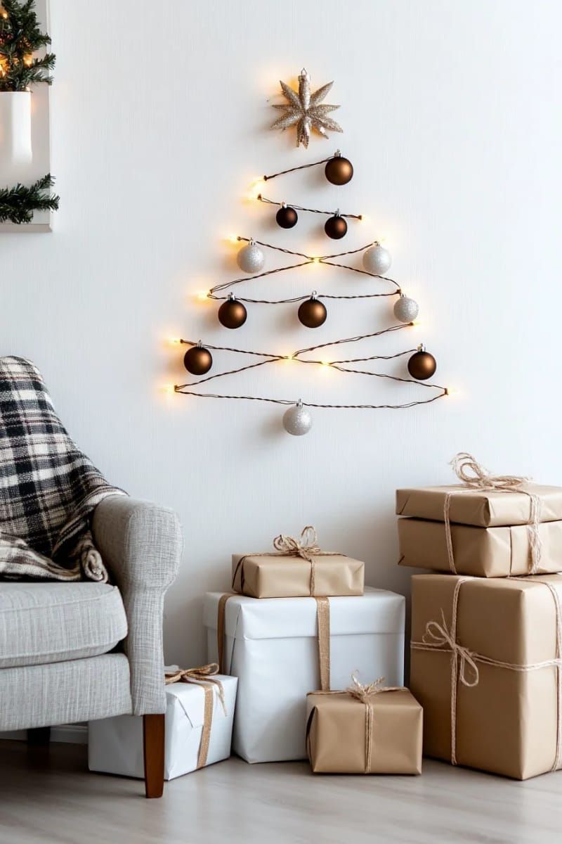 2. String light tree wall for small spaces - photo 2