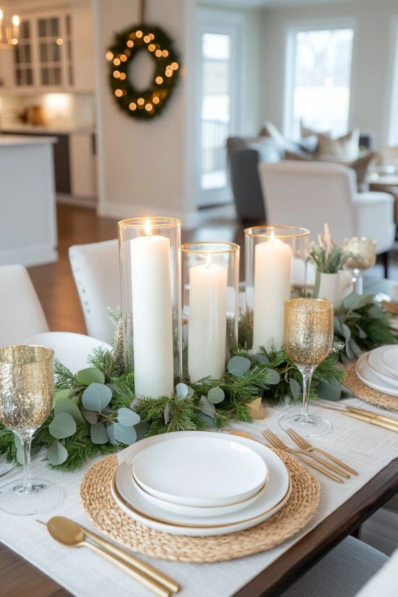 9. White Candles with Eucalyptus and Gold Accents - photo 3