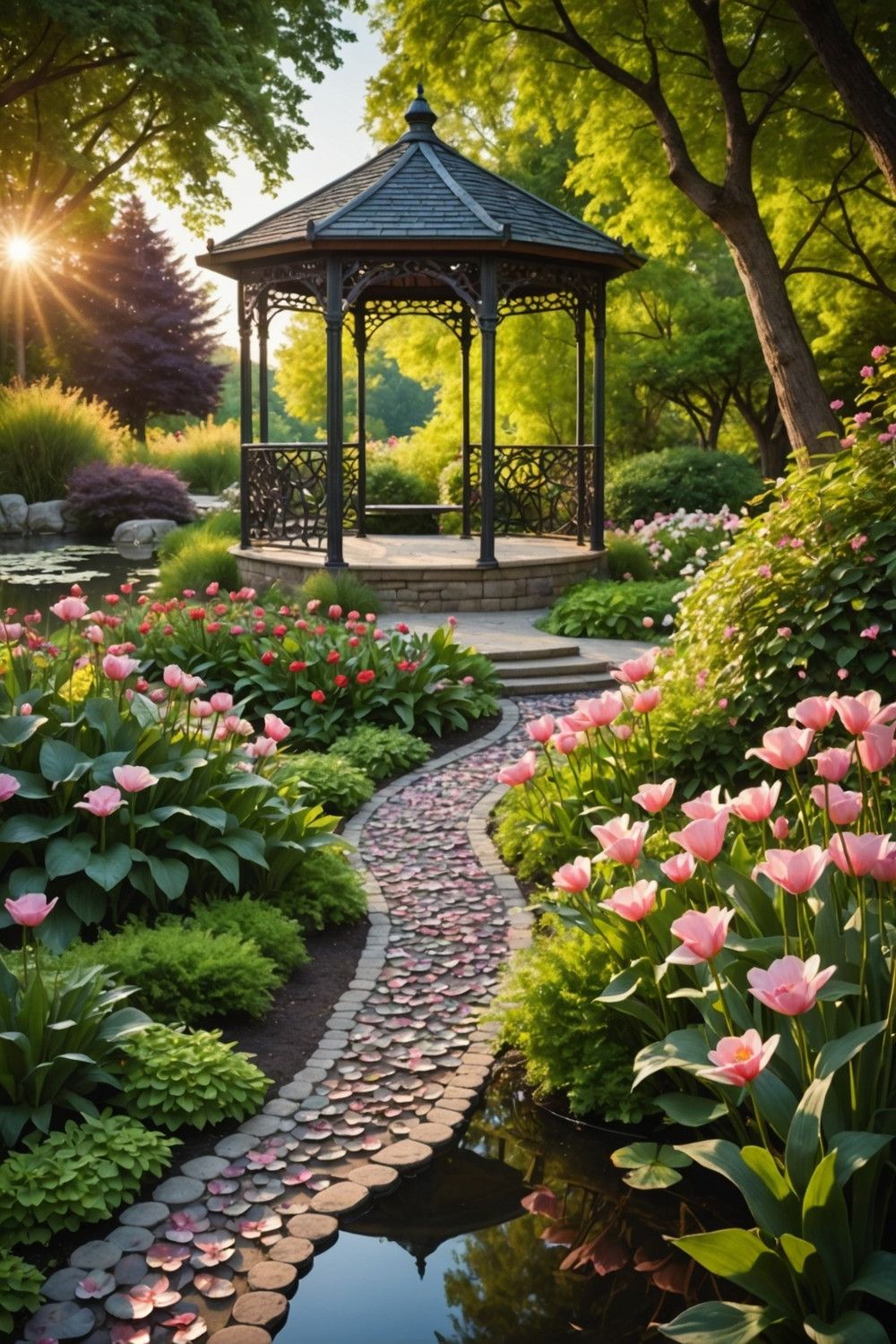 Metal Petal-Lined Garden Pathways