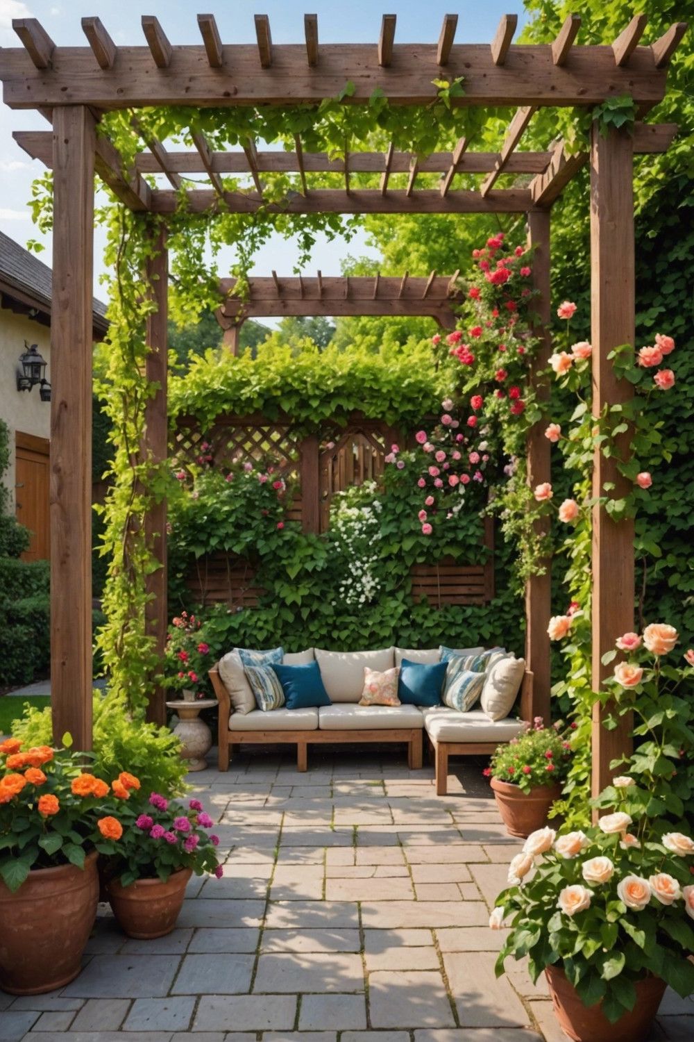 Classic Wooden Trellis Pergola