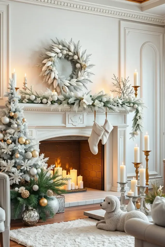 Ideas for a White Christmas Fireplace