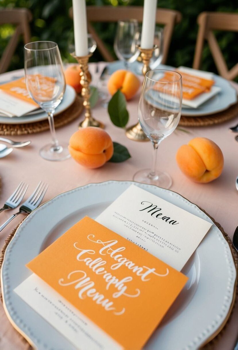 14) Apricot Calligraphy Menu Cards
