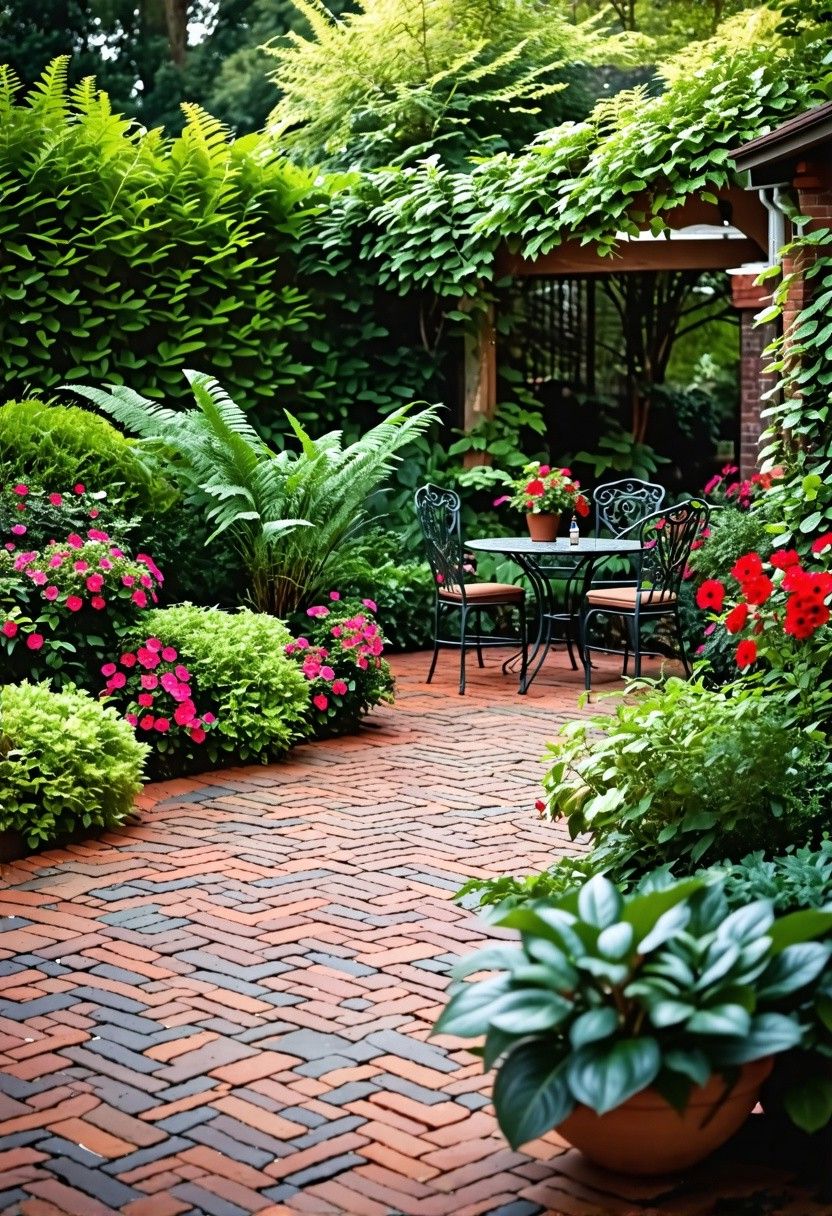 Brick Patio Framed by Landscaping