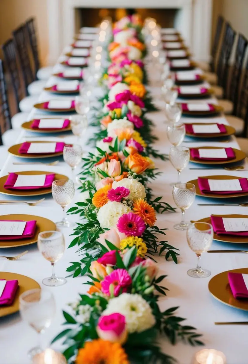 1) Floral Table Runners for Reception Tables