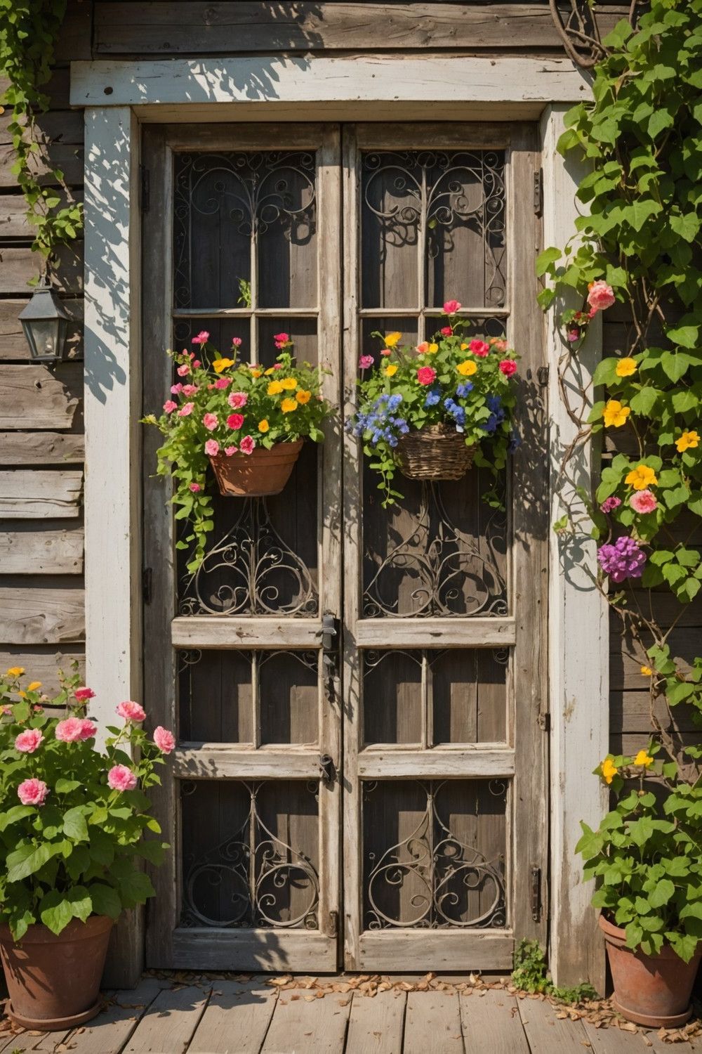 Salvaged Window Gate with Floral Touches
