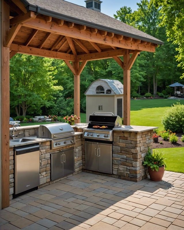 Shingle Roof Paired With Outdoor Kitchen