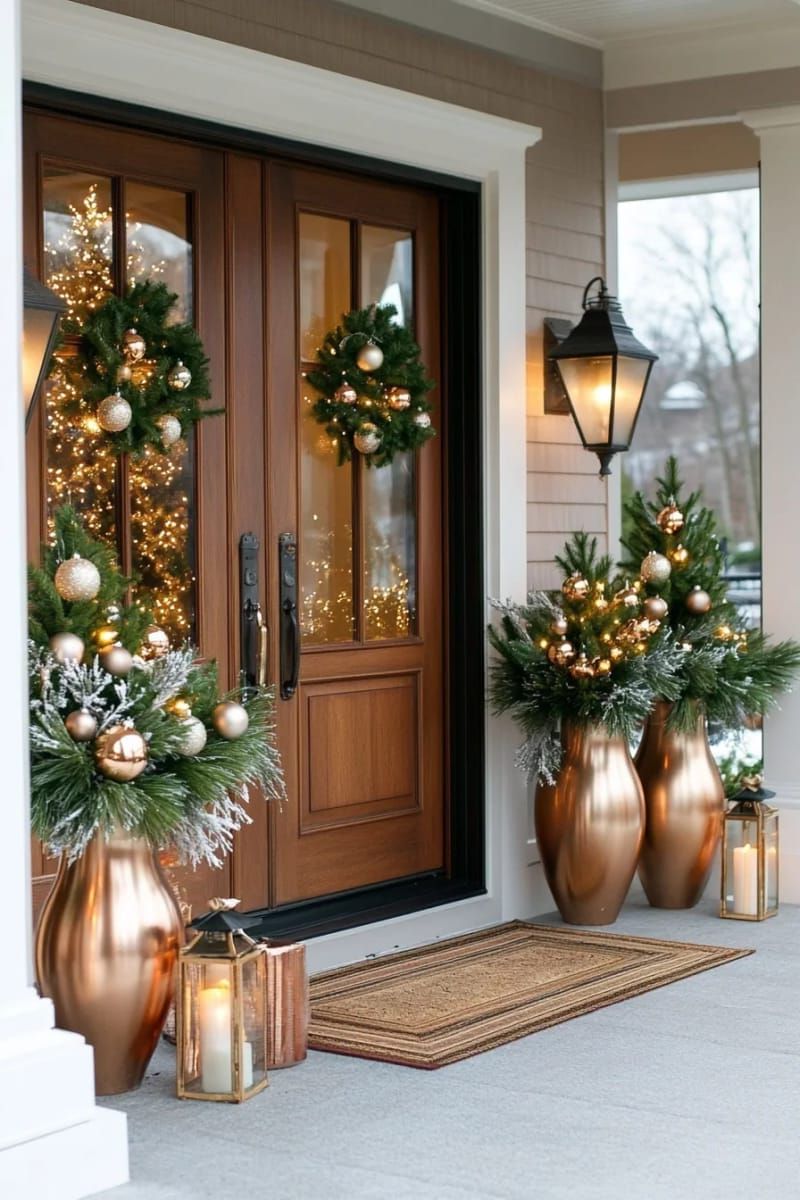 15. Metallic Accent Pairs with Frosted Foliage