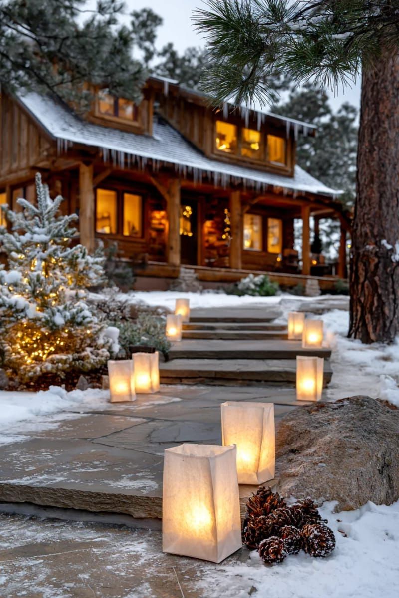 13. Paper Bag Luminaries Along a Snowy Cabin Path - photo 2