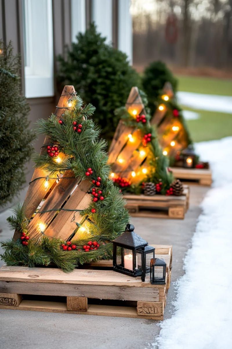 18. Outdoor pallet tree row with solar lights - photo 3