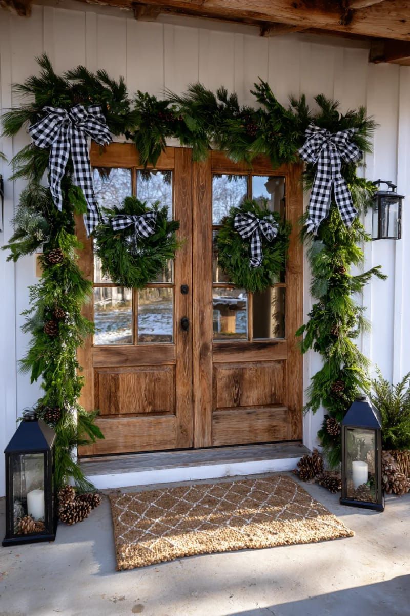 26. Checked Bows On Entrance Greenery - photo 2