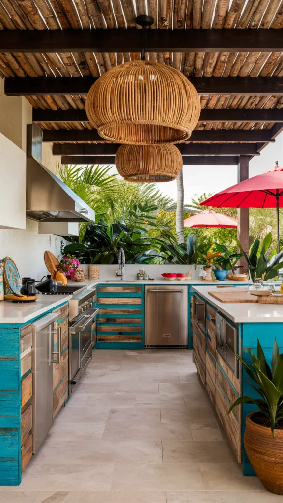An Outdoor Kitchen with Tropical Flair