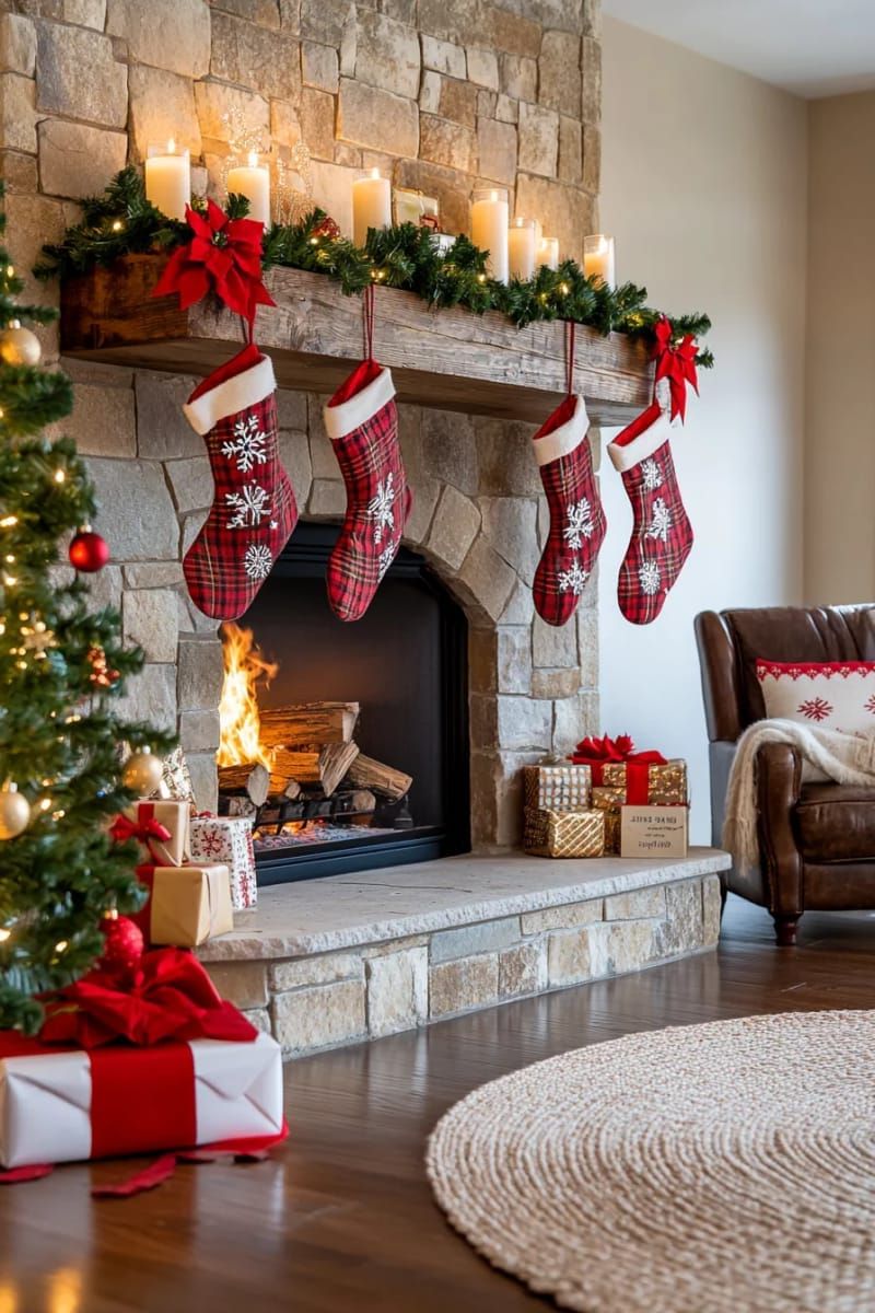 7. Fireplace stockings stitched with family names - photo 3