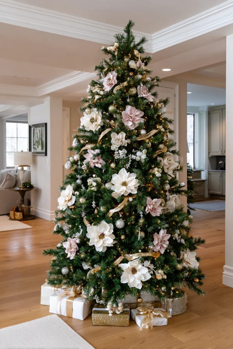16. Elegant tree with florals, pearls, and gold ribbon - photo 2