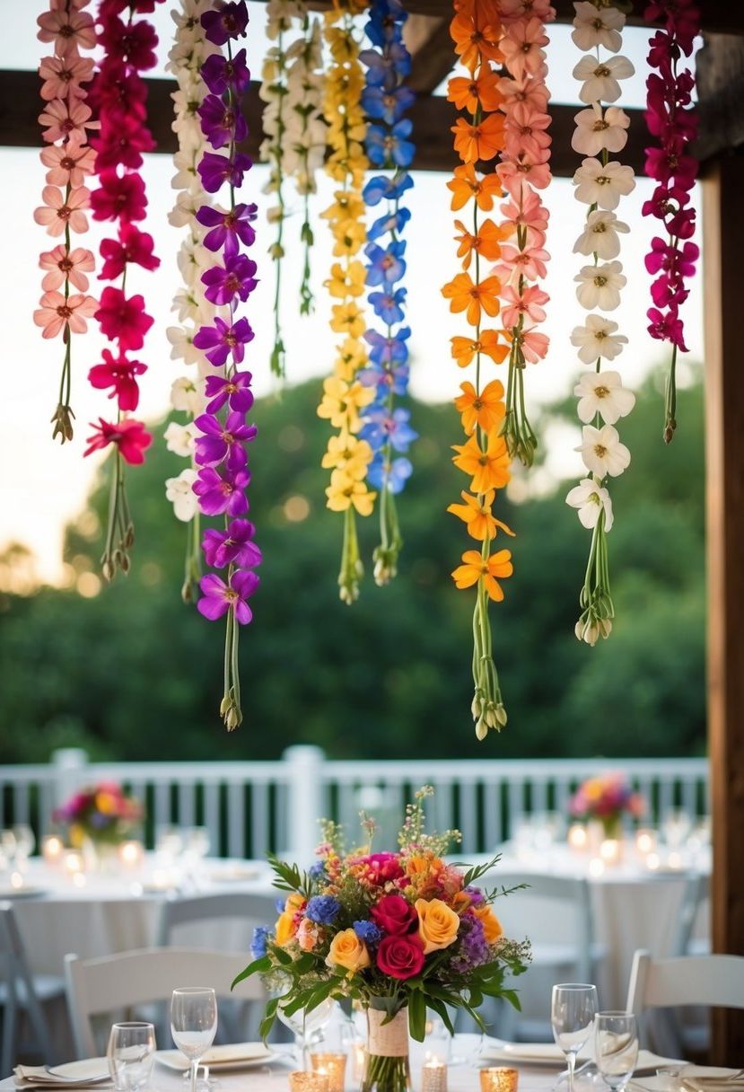 2) Hanging Flower Installations Above Tables