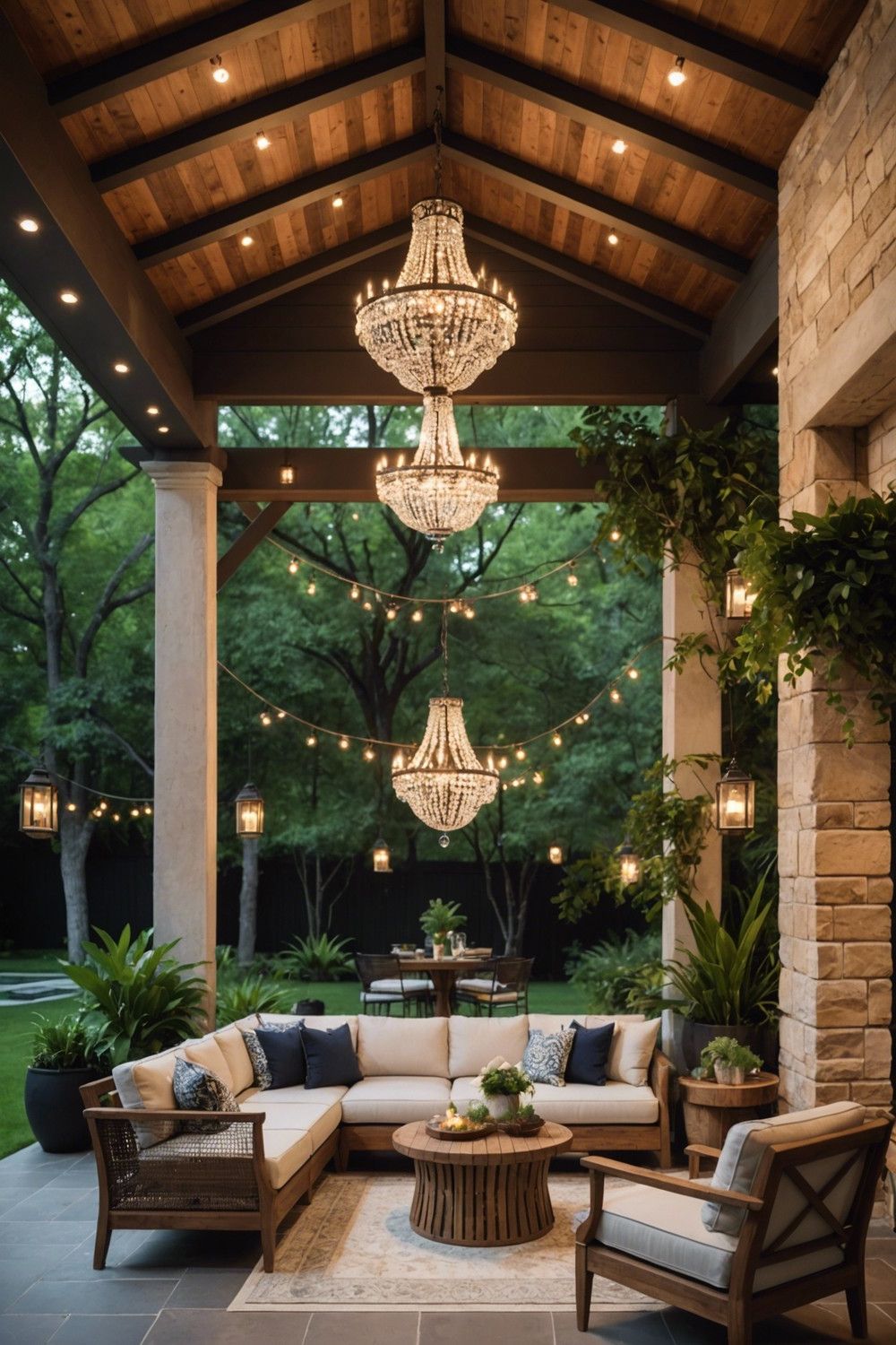 Chandelier-Lit Patio For Entertaining