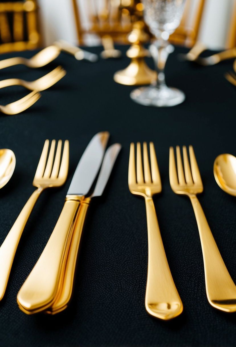 2) Gold cutlery paired with black linens