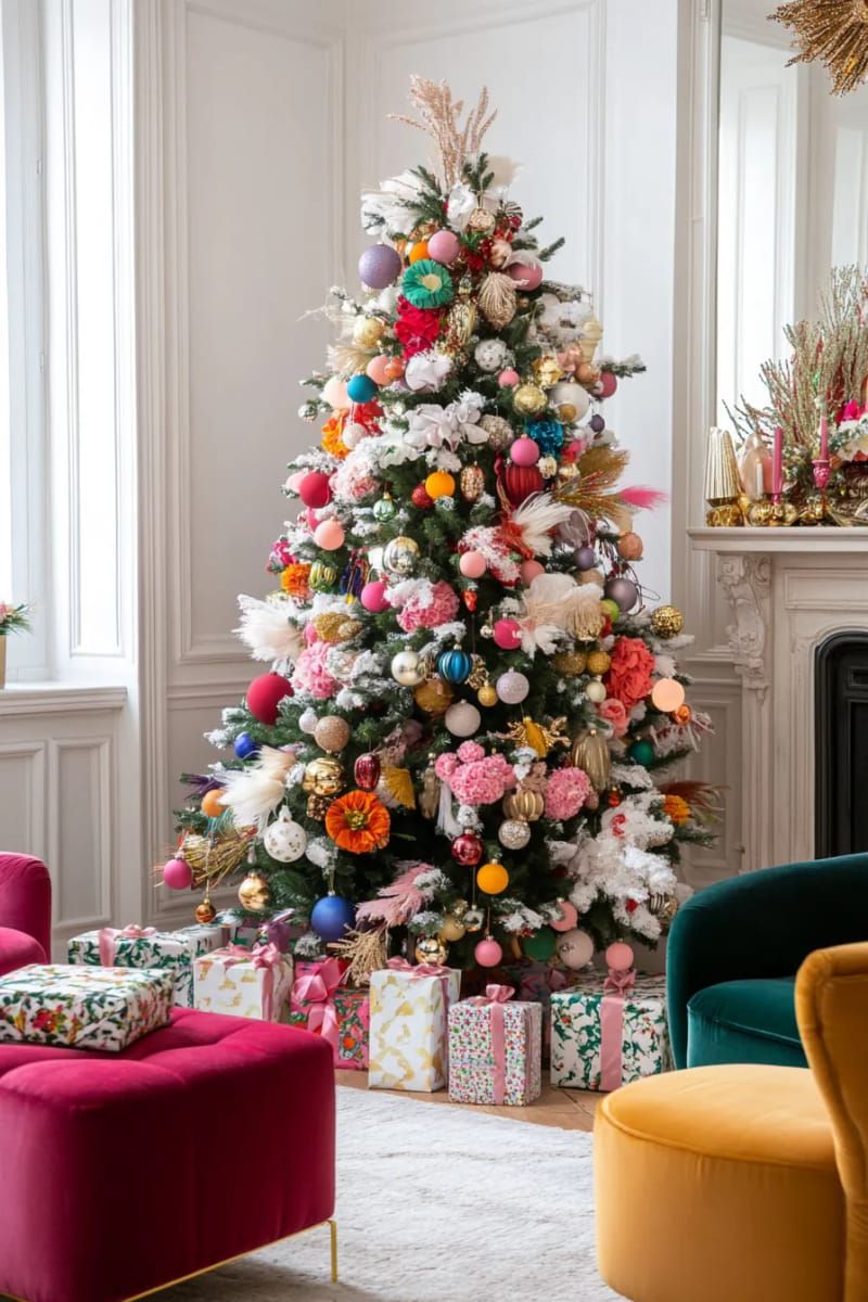 10. Opulent Tree With Ribbons and Floral Accents - photo 2