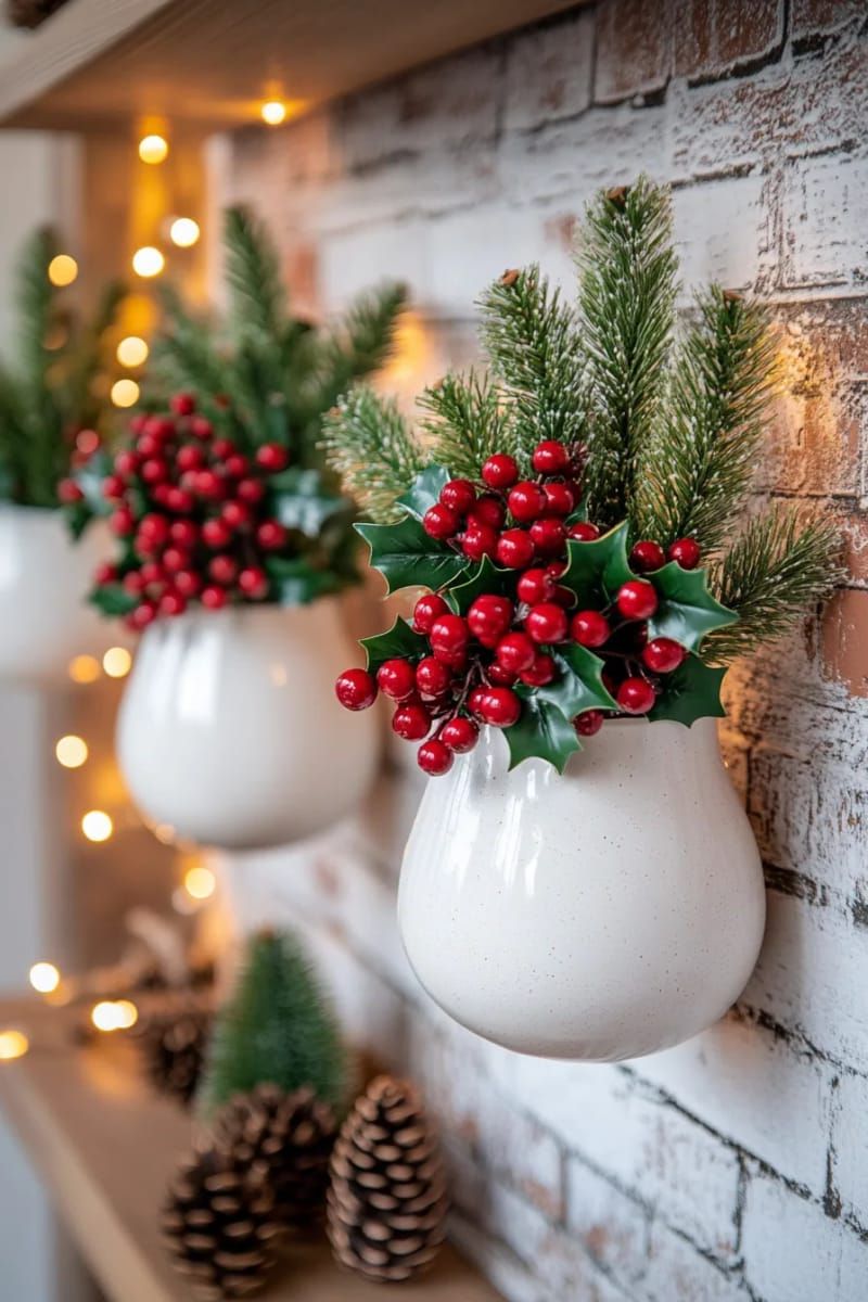 21. Holly and pine holiday wall pockets