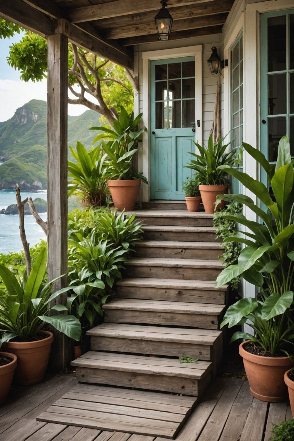 Weathered Wood Steps With Coastal Style