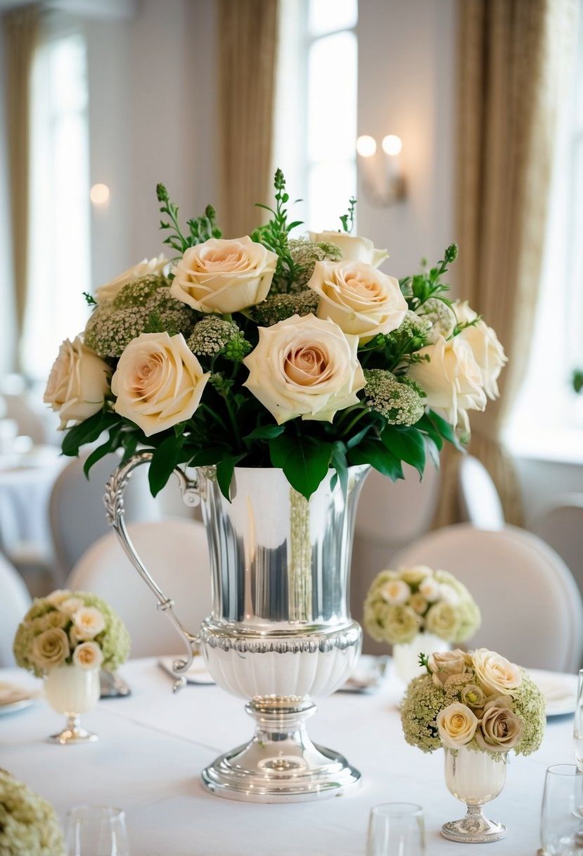 11) Silver and champagne vase displays