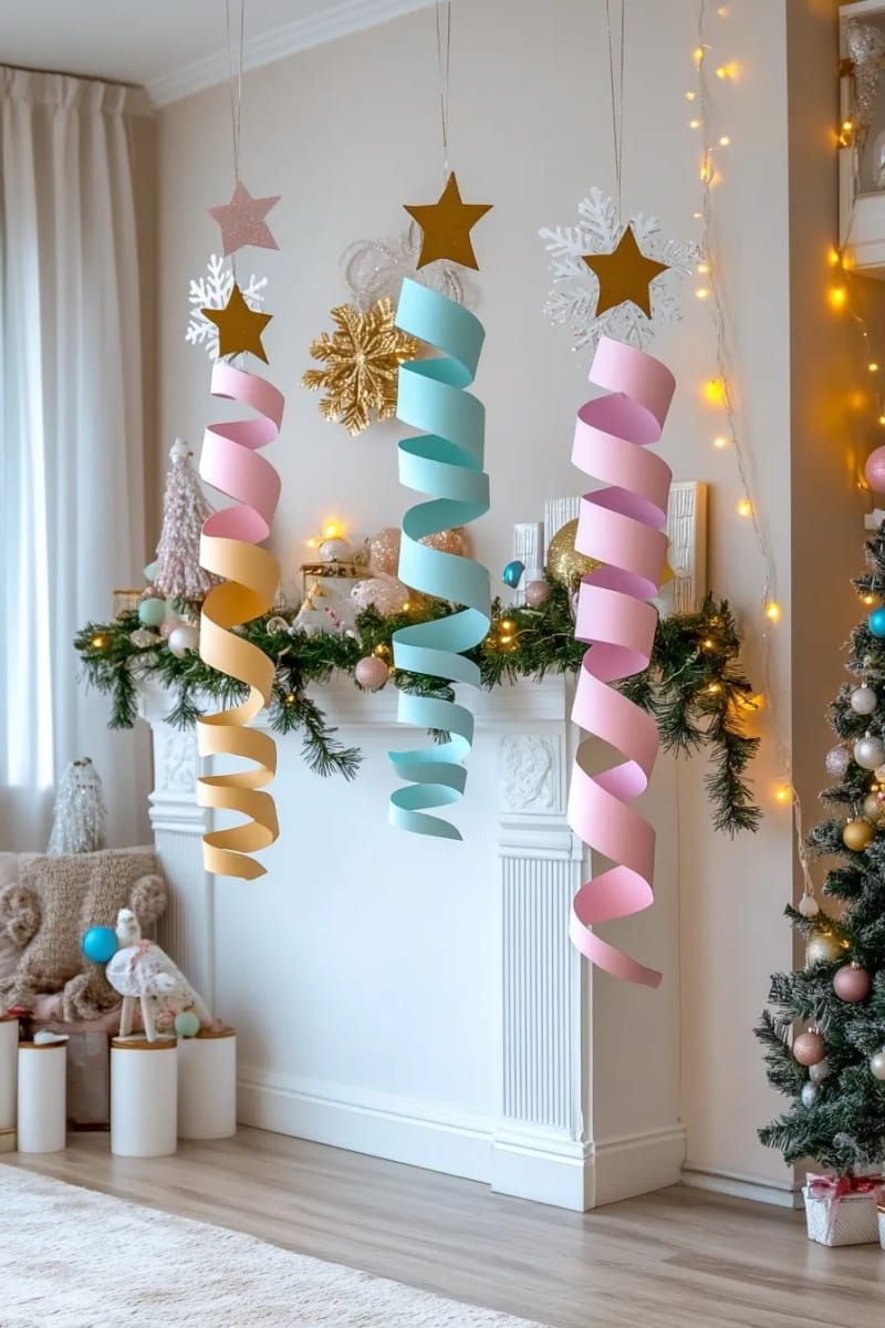 18. Metallic and Pastel Paper Spiral Ornaments