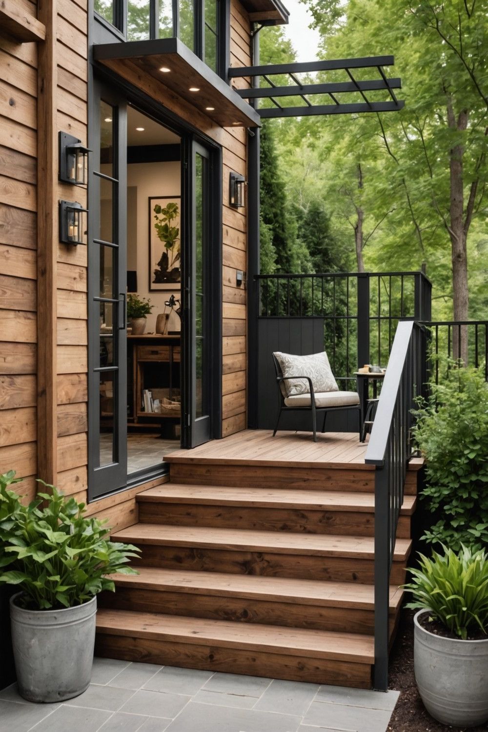 32) Pairing Rustic Wood with Metal Railings