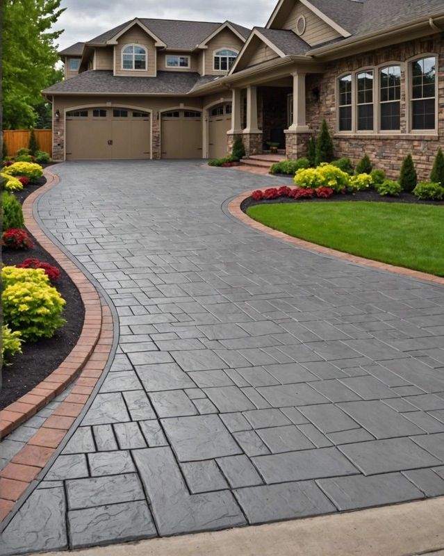 Poured Concrete Driveway With a Stamped Border