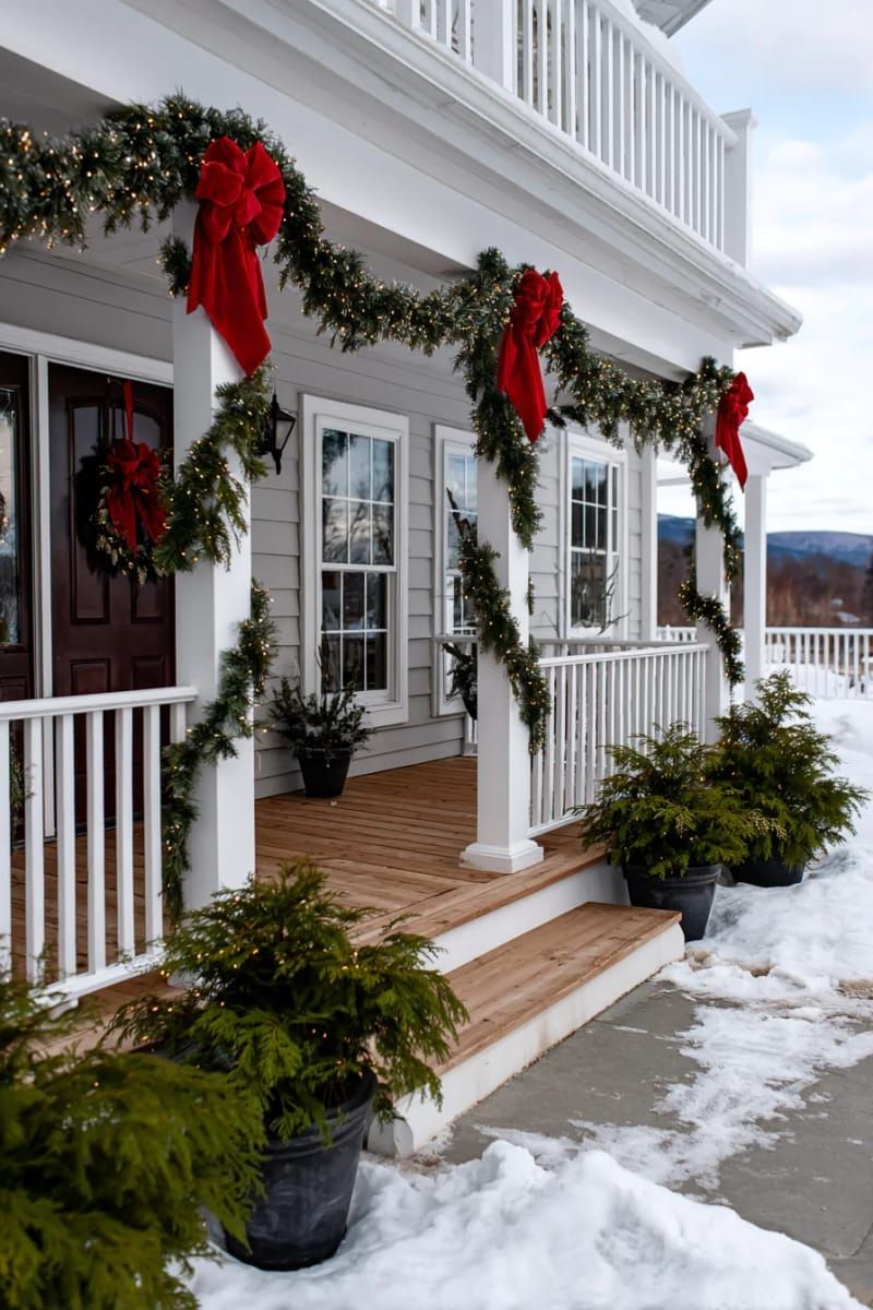 8. Garland-wrapped porch columns with red bows - photo 2