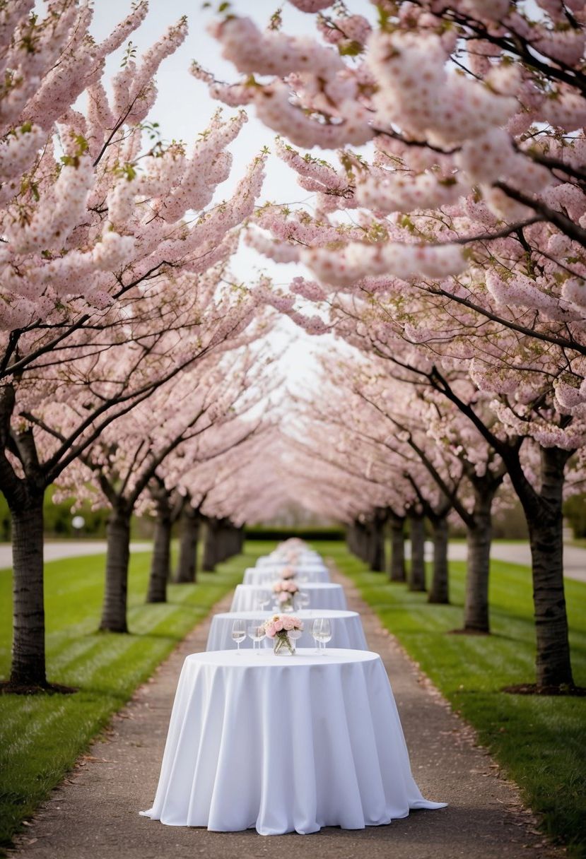 2) Cherry blossom trees for a dreamy walkway